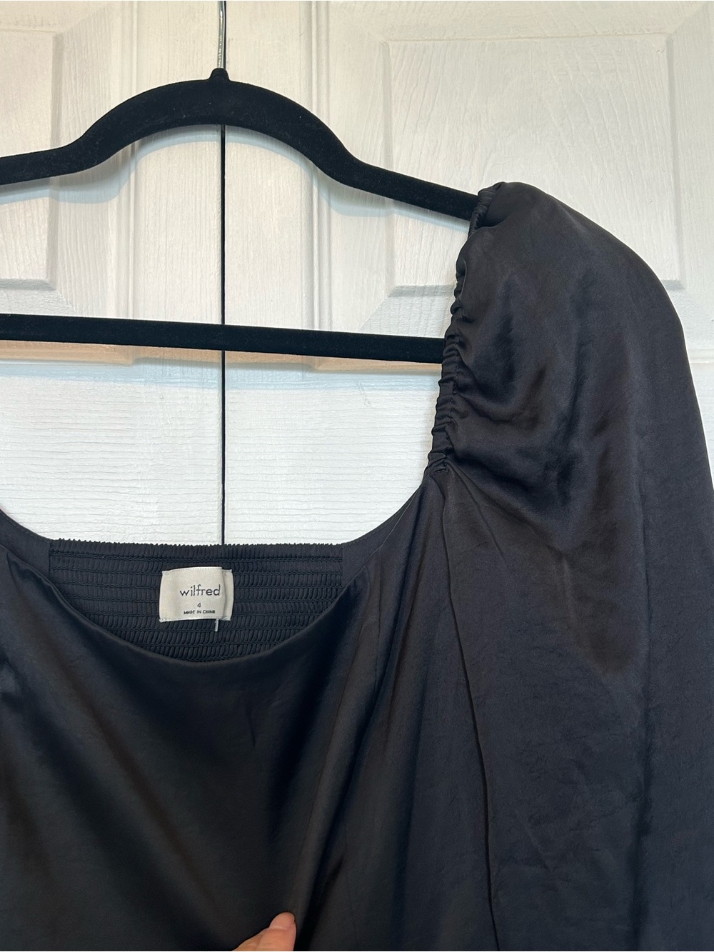Wilfred Aritzia Bridgerton Satin Dress Size 4 Square Neck Midi Smock Back - Picture 6 of 9